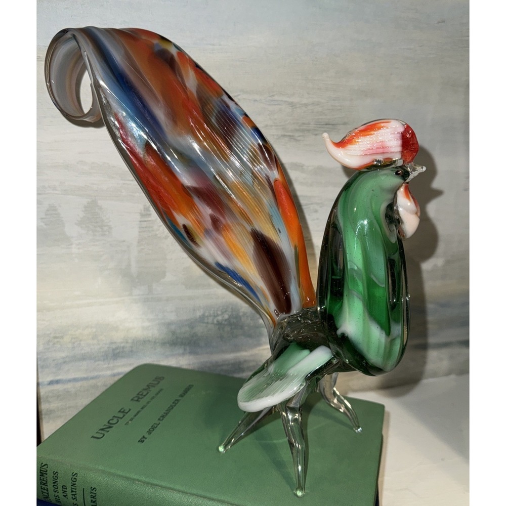 Vintage MCM Murano Hand Blown Art Glass Rooster Figurine Sculpture
